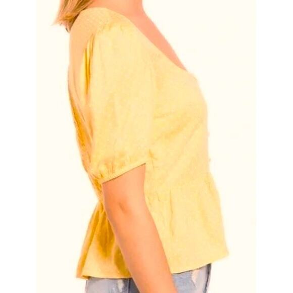 Vero Moda Boho Smocked Button Front Polka Dot Top Sz XL/Extra Large Yellow NWT - Picture 5 of 7